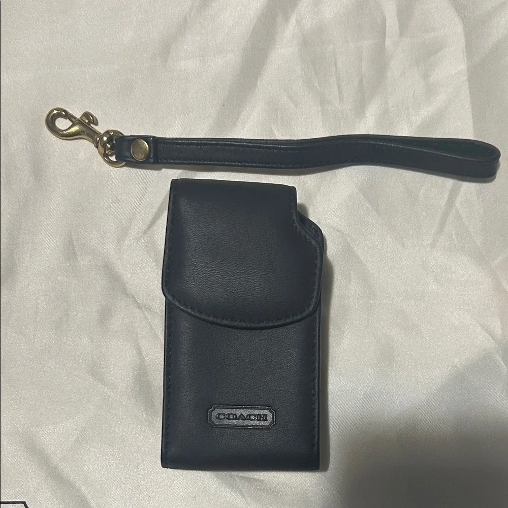 Vintage Coach Black Leather Phone Holster with Strap